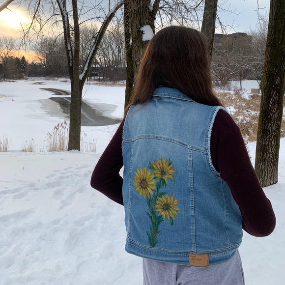 hand painted sunflower on denim